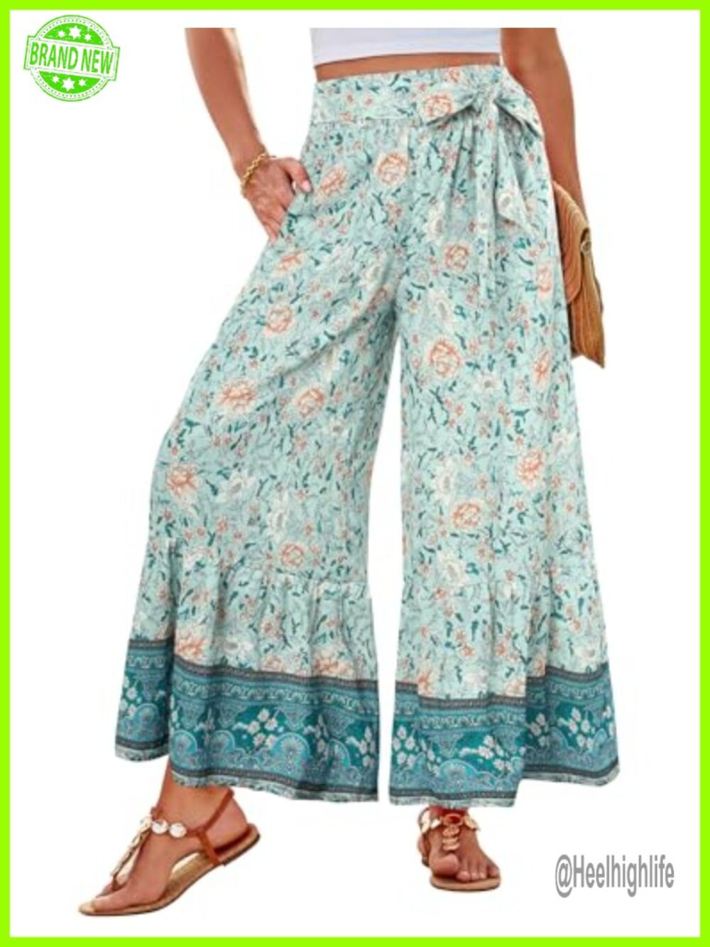 Wide Leg Palazzo Pants High Waist Flowy Beach Trousers